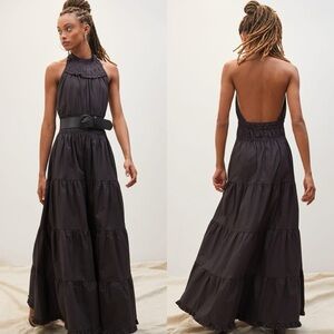 NWT Anthropologie Magali Pascal Jaqueline Halter Maxi Dress Black Sz XS